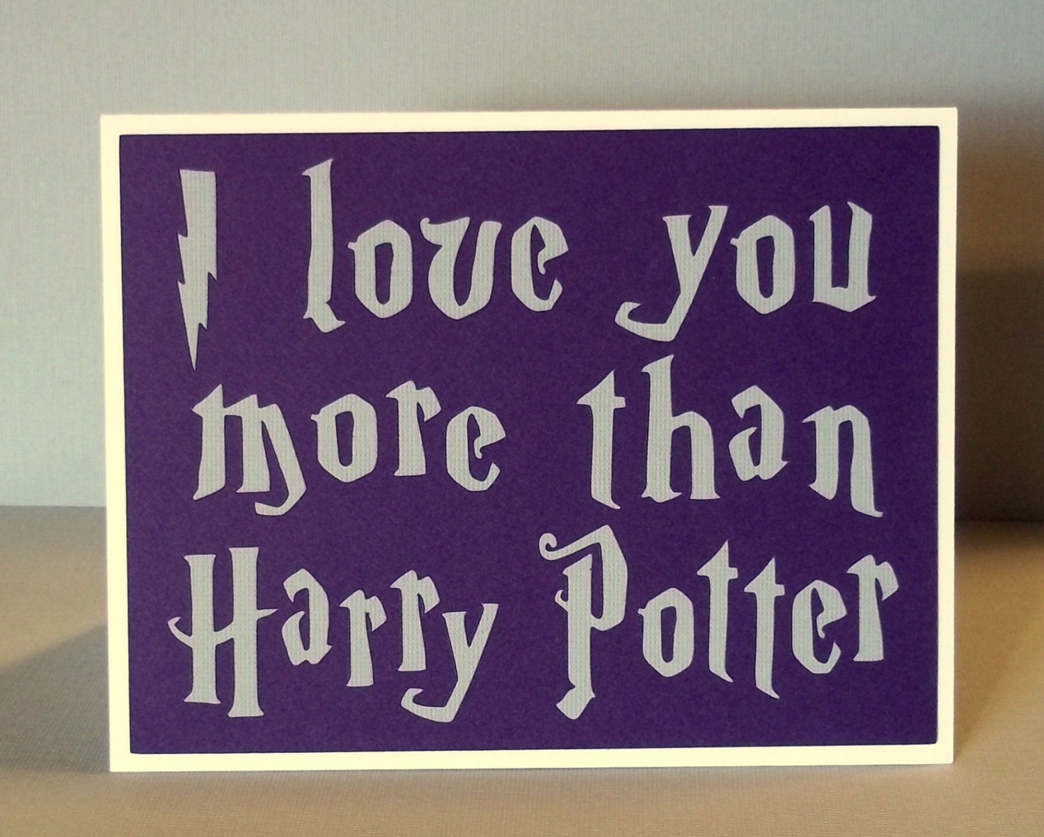 I love you more than Harry Potter- Purple card with grey lettering - Harry Potter Inspired - Blank Inside