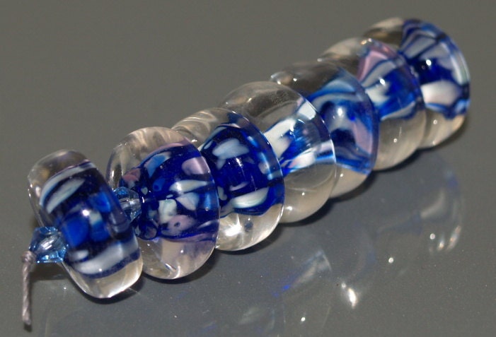 Cobalt Blue Rondelles - Handmade Lampwork Glass Bead Set -  SRA FHFteam Y3 GBUK UK Seller  Cpteam