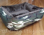 One-Piece 19" X 15"  - Dog Bed - Cat Bed - Camo, Camouflage with Minky Fleece
