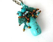 Beaded jewelry, beaded pendant, beadwork necklace, turquoise pendant, seed beads pendant, turquoise, summer finds