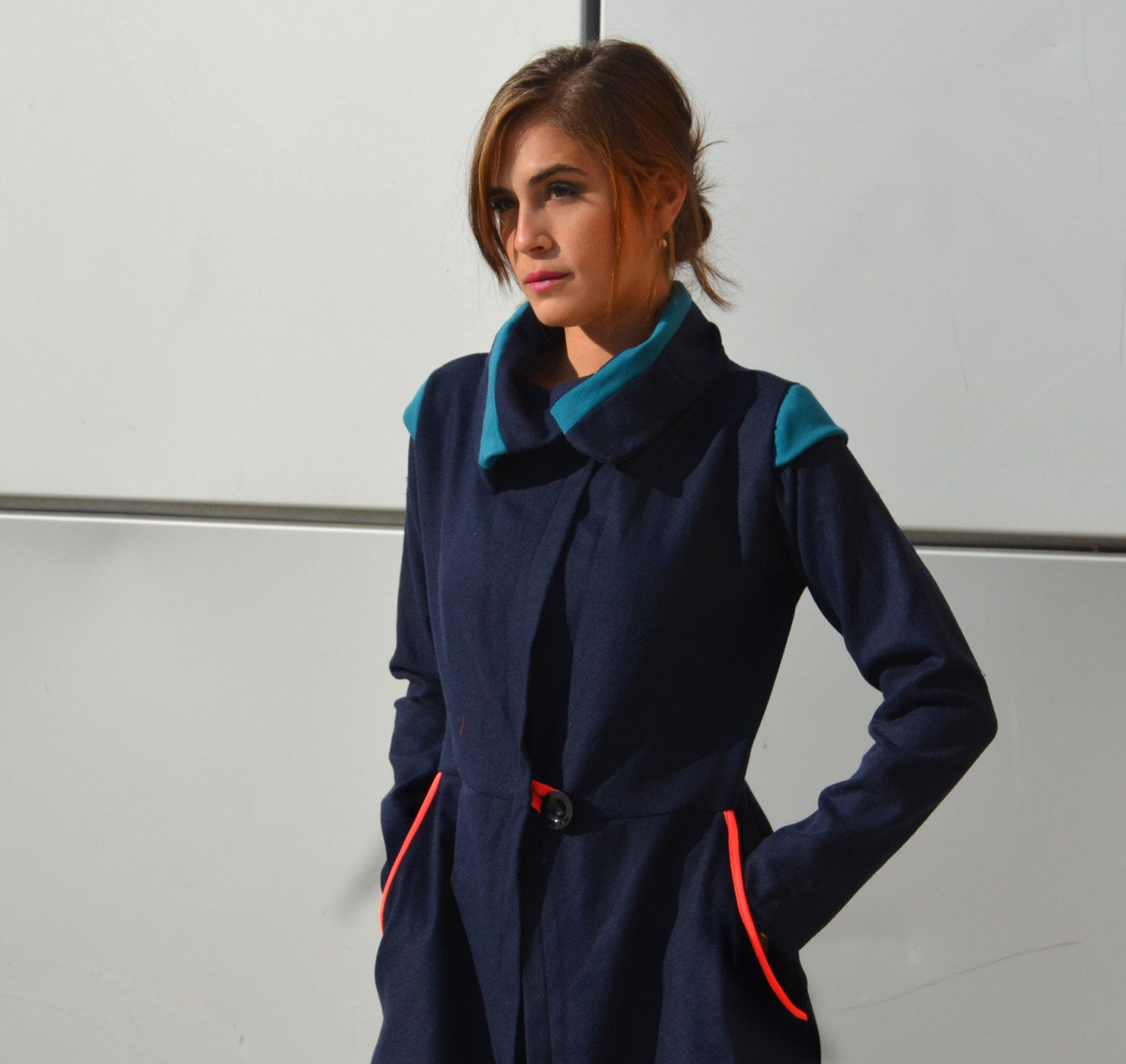Blue geomatical coat