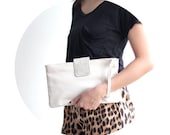 Leather Wristlet in Faux Snakeskin with Detachable Wrist Strap in Bone