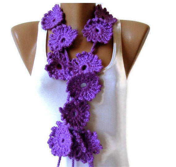 women lariat scarf, Hand Crochet Lariat Scarf, fashion accessories , purple, for her, gifts ideas, summer fashion, crochet necklace
