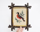 Robin Needlepoint in Antique Tramp Art Frame