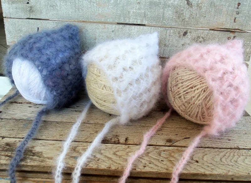 Newborn Pixie Mohair Bonnet- Newborn Photography Prop- Baby Knit Hat- Newborn Knit Mohair Hat- 14 colors available- choose any color