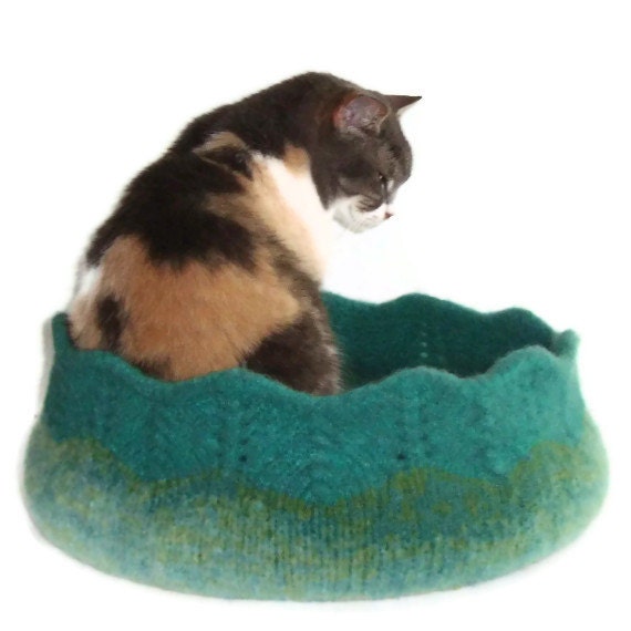 Felted Cat Bed Hand Knit Peruvian Highland Wool Pet Bed - Shama