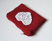 Red Zipper Clutch Vintage Heart Doily - iPhone Case - Romantic Coin Purse