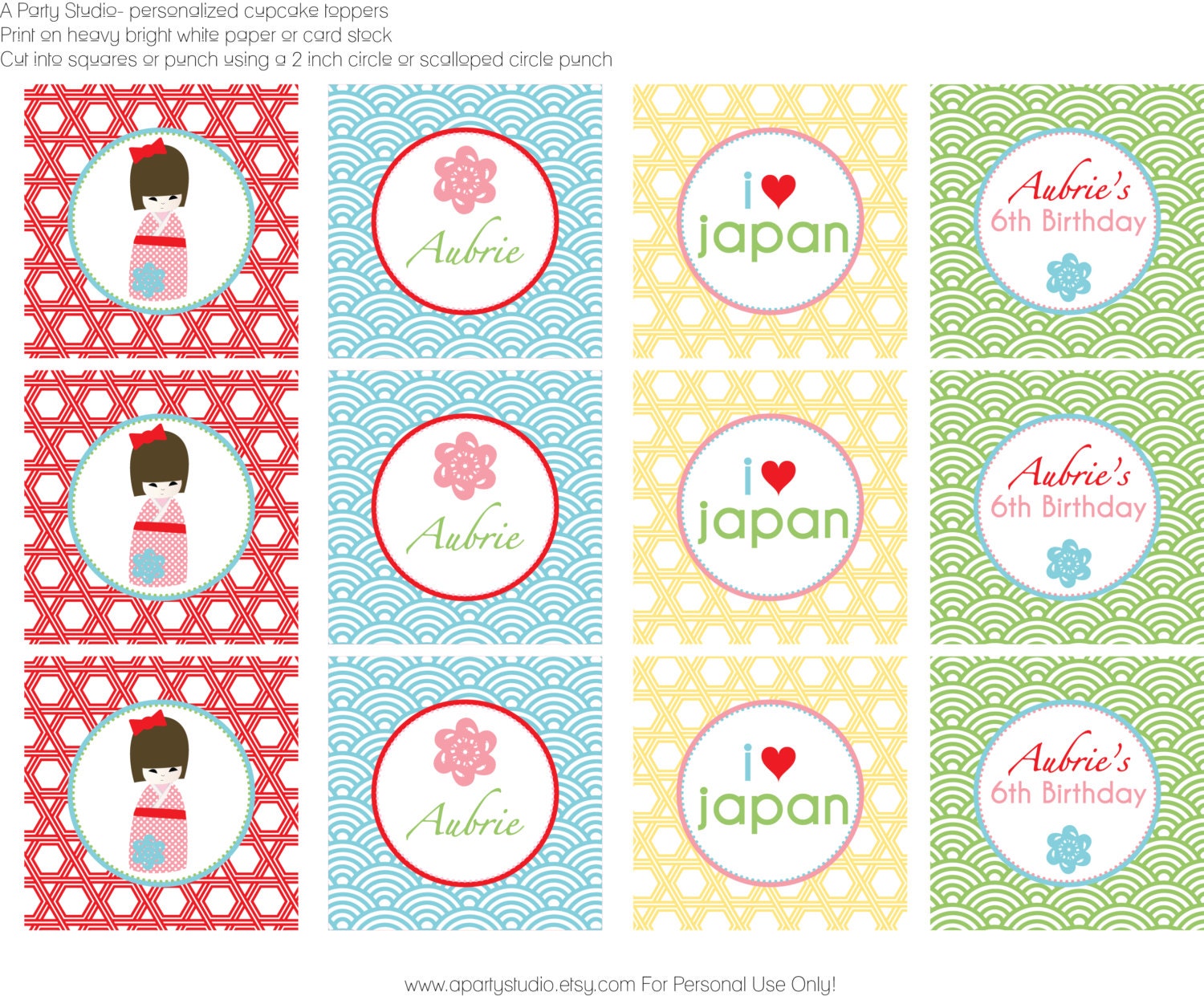 Kokeshi Party- cupcake toppers- print your own Il_570xn