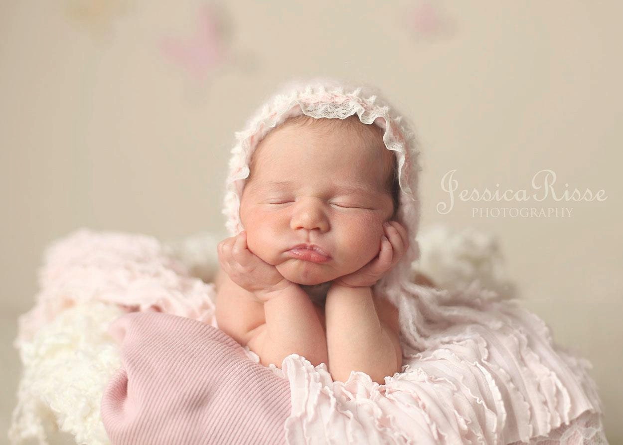 Newborn Pink Bonnet with Lace