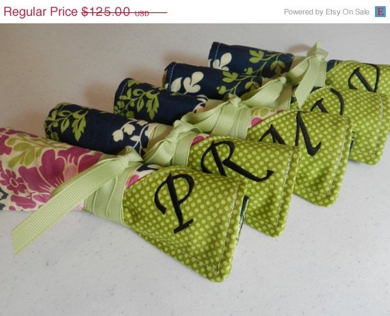 25% OFF Memorial Day Sale Bridesmaids Gift/Favor for 5 - Jewelry Travel Roll Organizers with Names or Initials Monograms