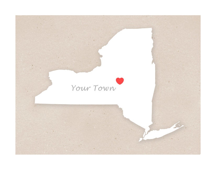 Your Town in New York - Simple Heart - 11x14 print - Custom heart location