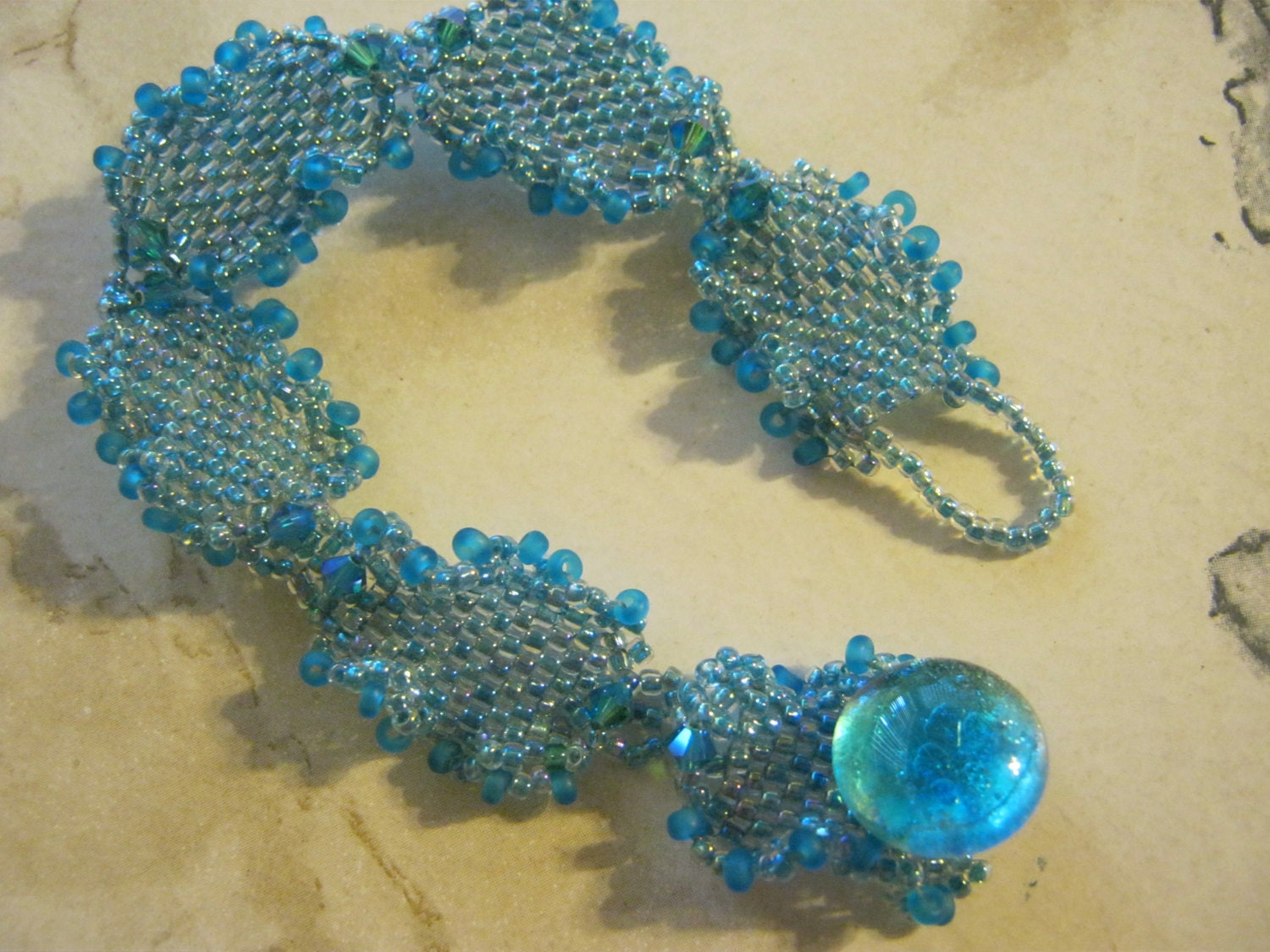 Hand Woven Peyote Ruffle Bracelet, turquoise