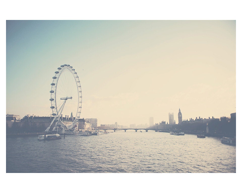 london river thames photo landscape print - whimsical fine art architecture photography, parliament, ferris wheel, eye - 20x16
