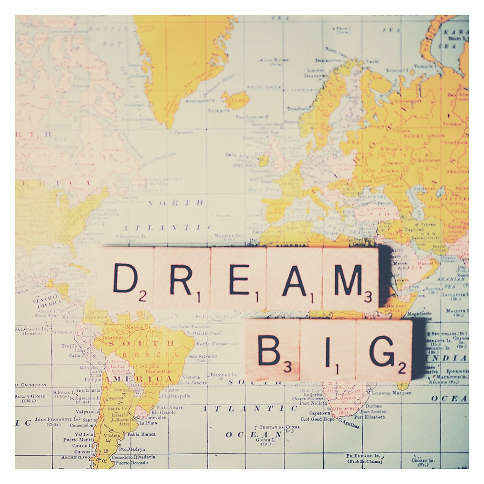 dream big map color photo print - whimsical fine art still life photography, retro, inspirational, nursery wall art - 16x16