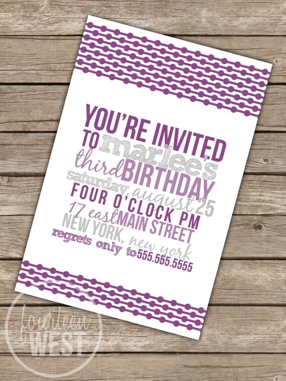 Typographic Birthday Invitation (Printable Digital File) Il_570xn