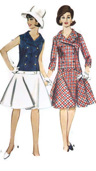 Vintage 1960's Women's Sewing Pattern Butterick 3426 Mad Men Double Breasted Circle Skirt Dress Size 10 Bust 31"