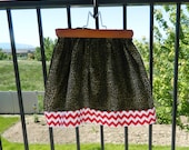 Fun tween, girl, toddler, baby animal print leopard cheetah fabric SKIRT with red chevron border sizes NB - 16