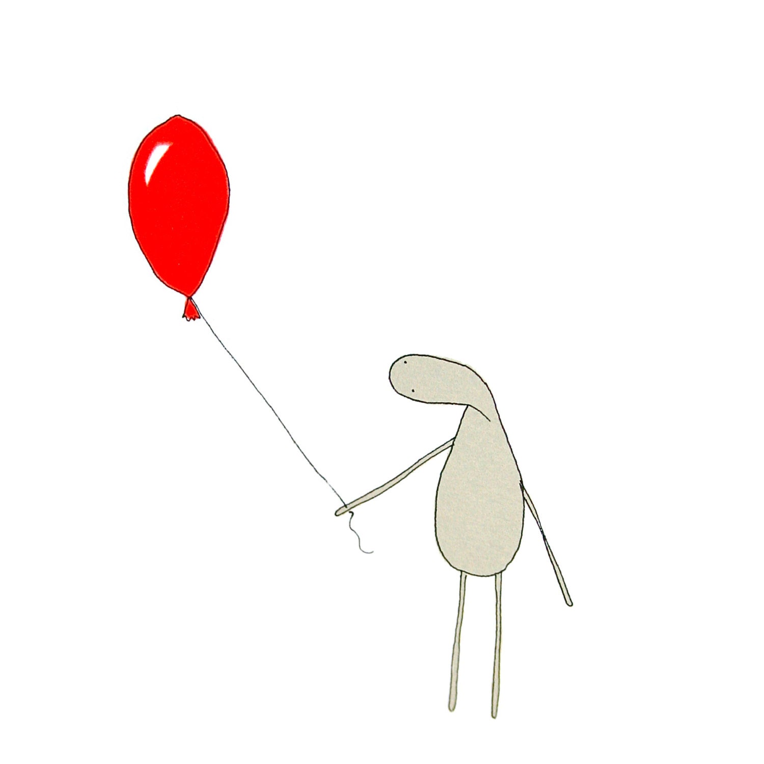 Unique Birthday Card, Original Screen Printed Greeting Card, Happy Birthday, Red Balloon, original Art Card, Poosac