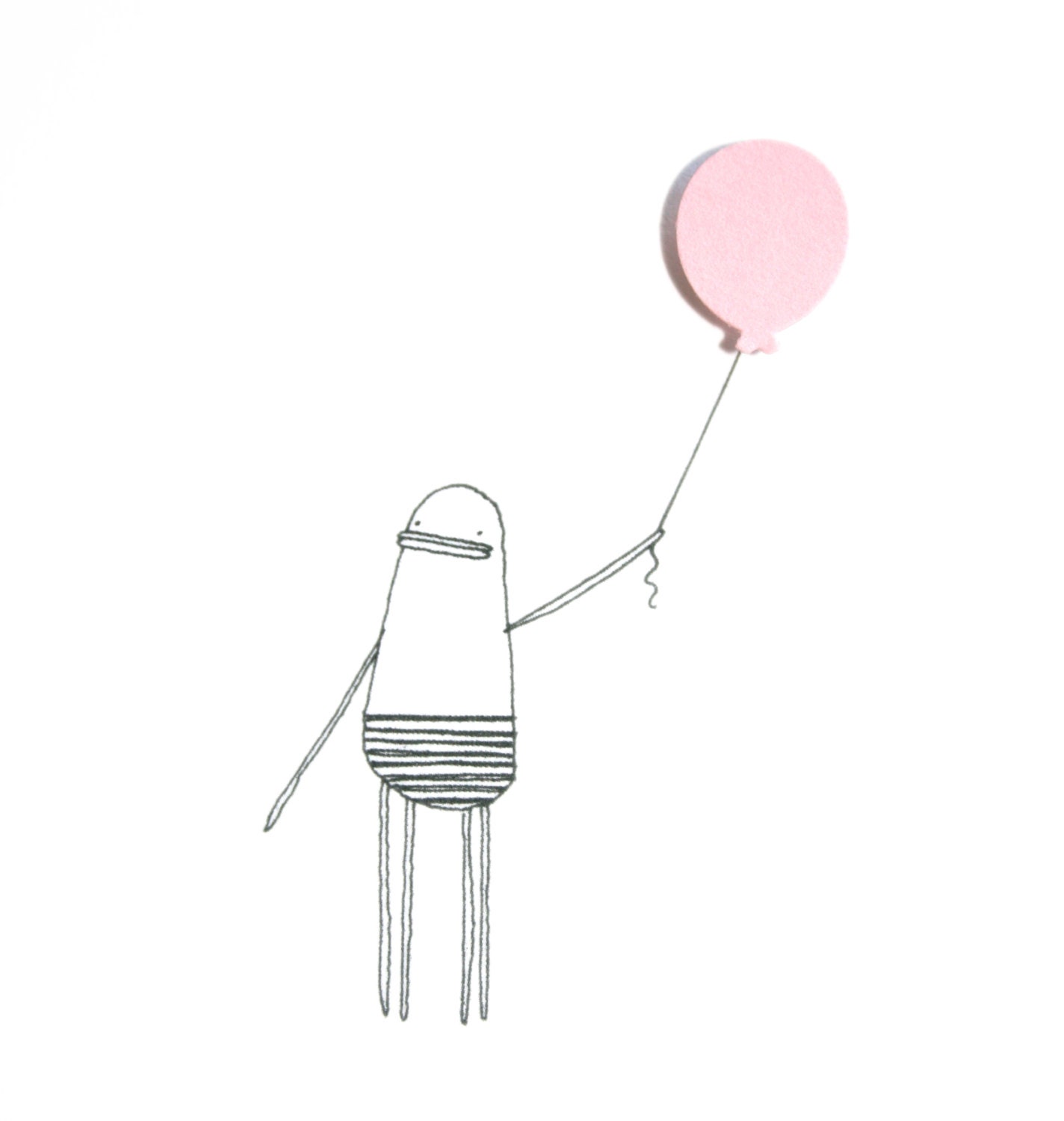 Mothers Day Card, Cute Greeting Card, Happy Birthday, Quirky Illustration of Poosac with Pink Balloon Embellishment