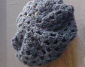 Womens Cashmere Handmade Chunky Crochet Blue hat beret
