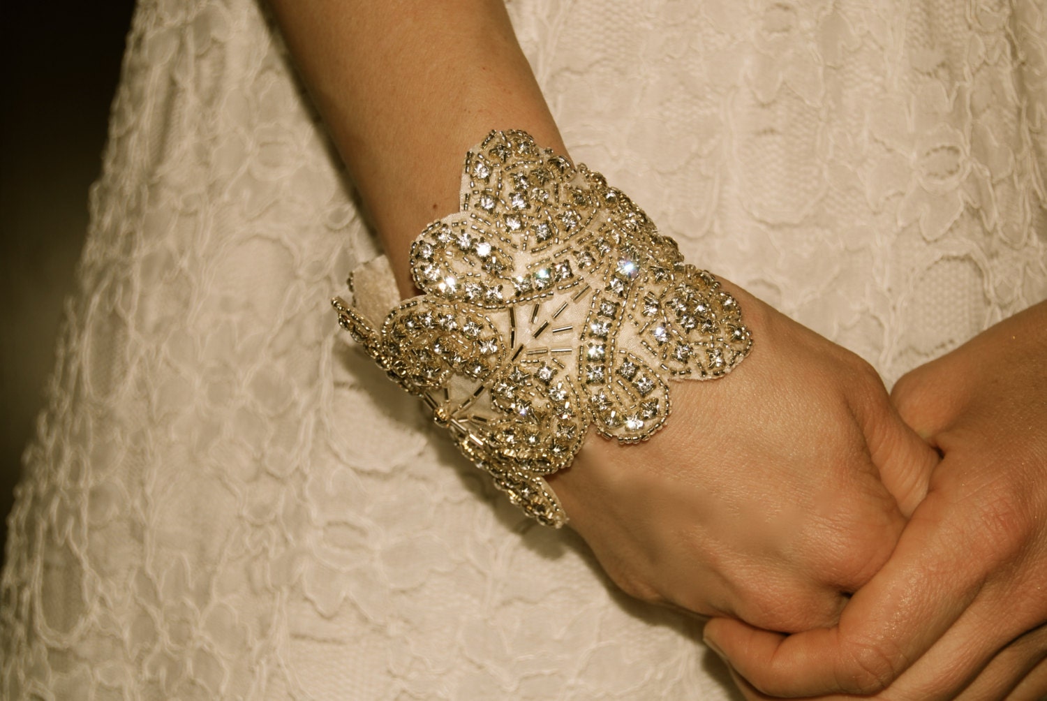 Rhinestone Beaded Bracelet - crystal cuff, bridesmaid gift, cuff, wedding, bridal, jewelry, accessories - Virginia