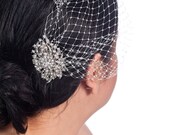 Birdcage veil with rhinestone comb- OLIE