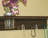 Jewelry Holder Storage Organization Hanging Necklace Shelf Rustic Brown Mason Jar Frog Lid Necklace Organizer Jewelry Key Holder