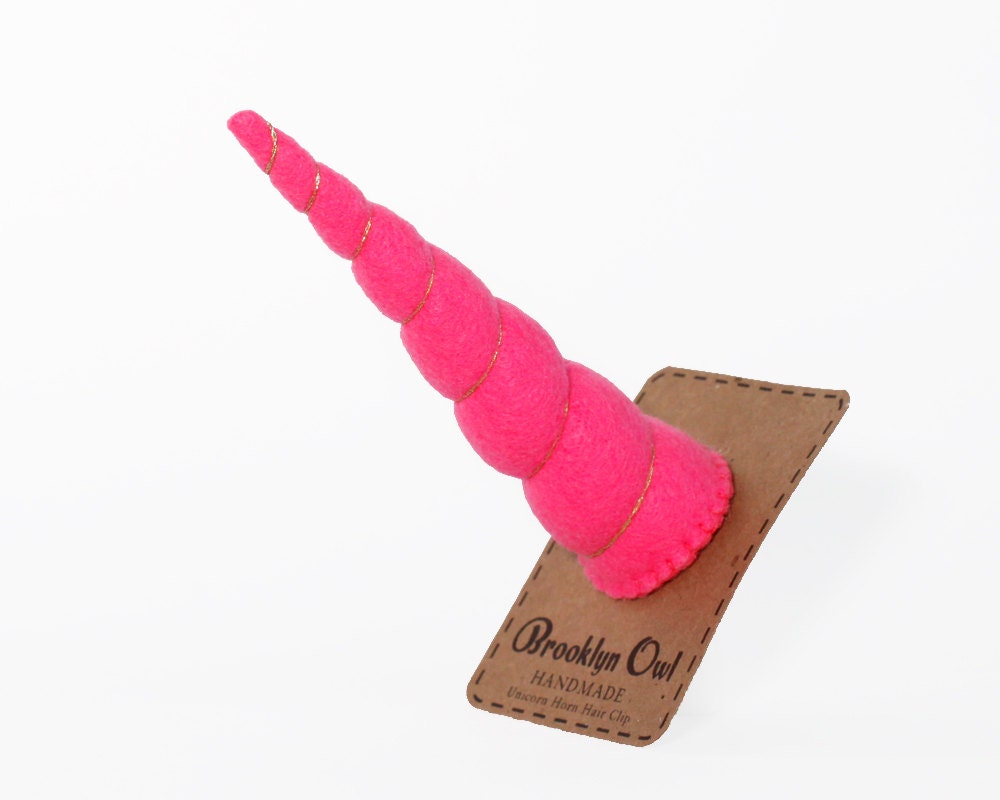 Unicorn Horn Hair Clip with Hot Pink Felt in Original Size Costume Headband - BrooklynOwl