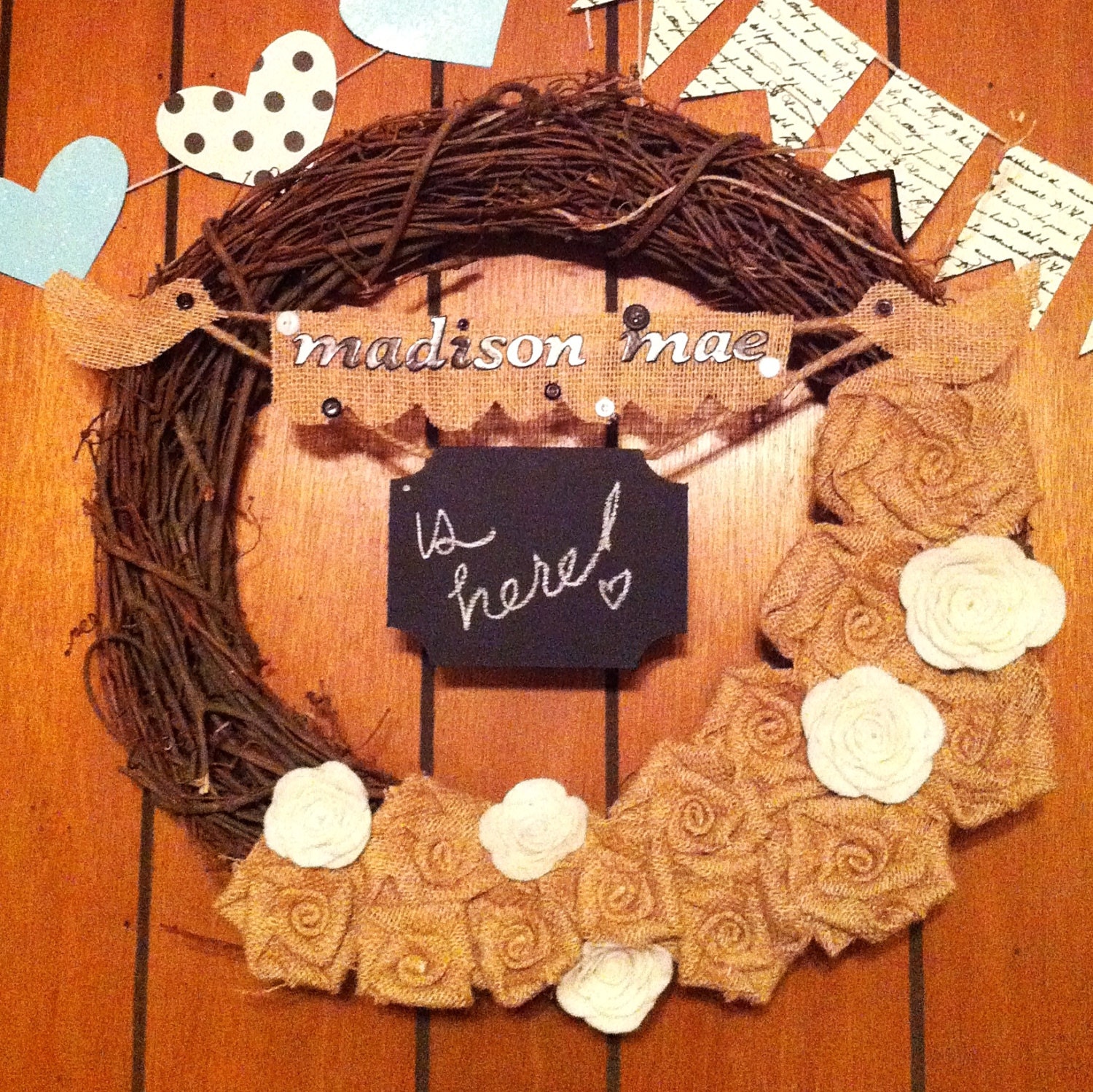 The Madison Sweet Baby Gender Neutral Burlap Chalkboard Nursery Wreath