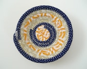 ON SALE Ring Dish Jewelry Catcher Multi Purpose Mini Basket Bowl Handmade Navy Orange Beige