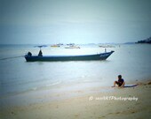 Boy And Boat 8"x8" Fine Art Wall Decor Beach Photograph For Cafe Bar Pub Hotel Restaurant Nursey Home Office