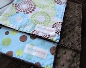 Baby Burp Cloths, Set of Two Modern Spa with Chocolate Brown Minky Dot  - READY TO SHIP