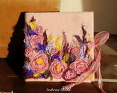 Book with pink roses  Wedding Guest book  Journal  Notebook Textile art