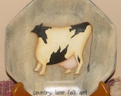 Cow, plate, hand painted, Holstein cow