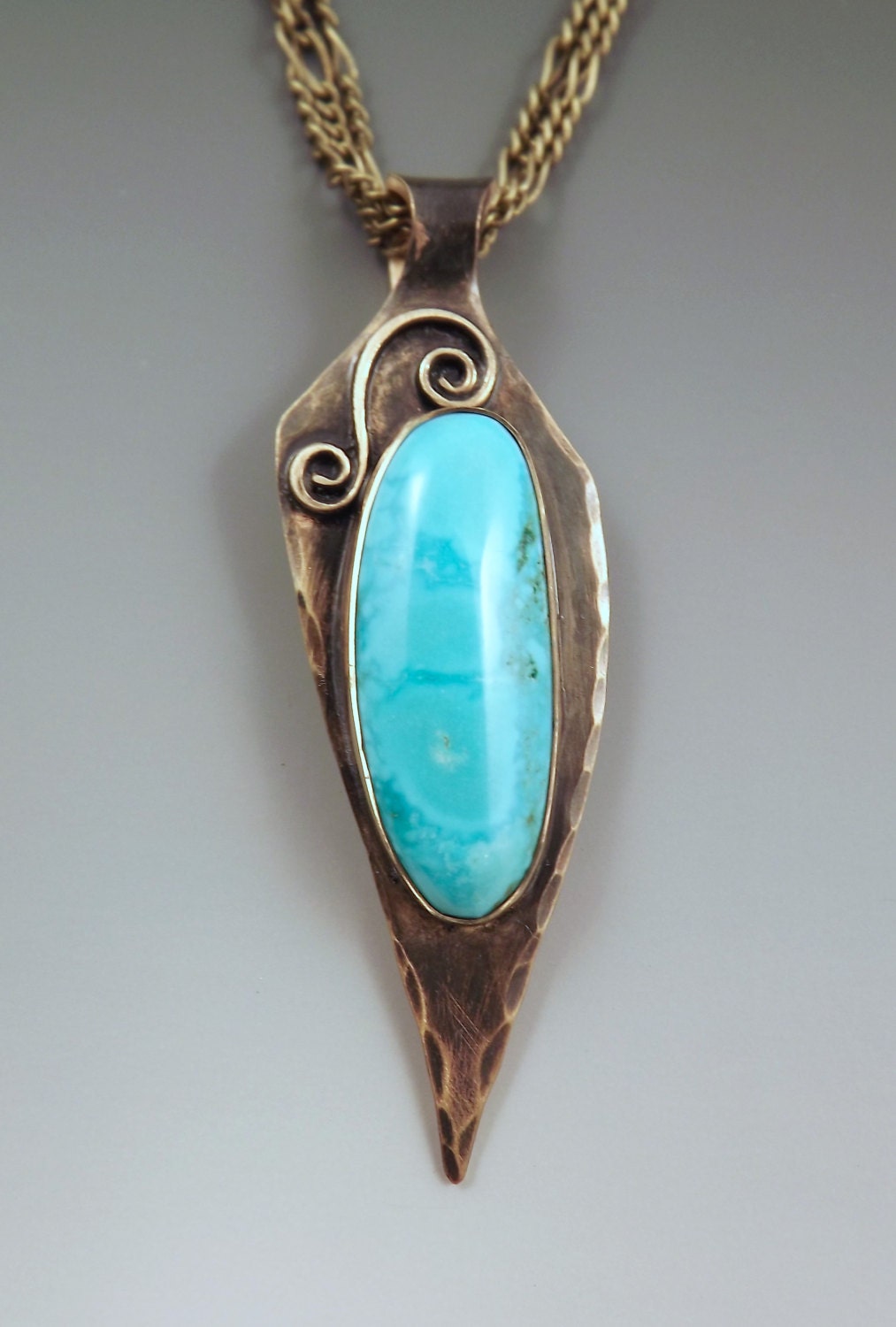 Turquoise Necklace- Smokey Bronze Patina- Metal Art Pendant Necklace