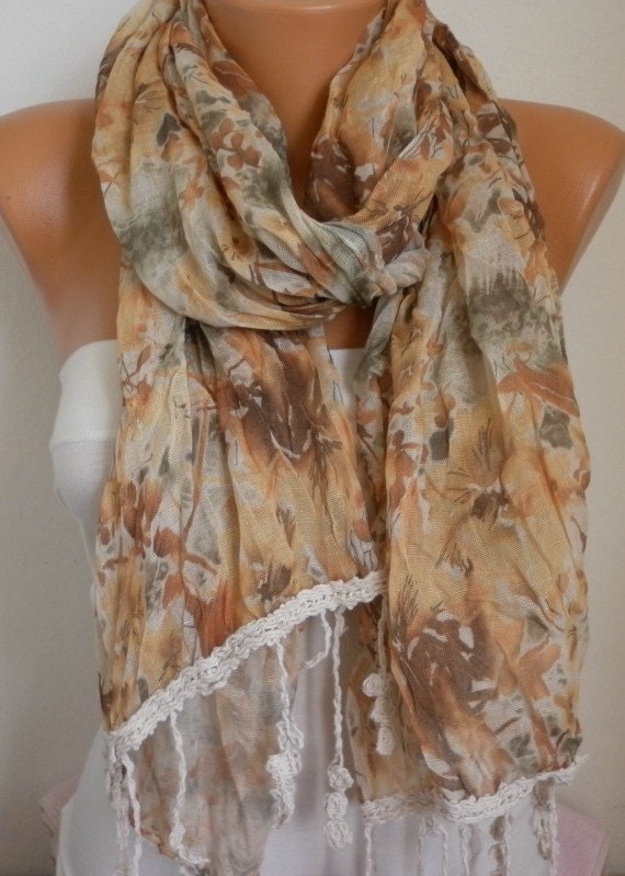 Floral Scarf - Shawl Scarf - Women  Scarf - Cowl Scarf  - Multicolor -fatwoman - Autumn / Fall Flowers