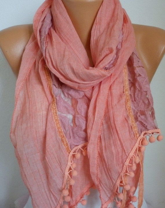 Coral Scarf  - Cotton Lace Shawl Scarf Women Shawl Scarf - Cowl