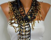 BIG SALE Sequin Scarf -Floral - Women Shawl Scarf - Bellydance - Cowl Scarf Lace Scarf -   fatwoman