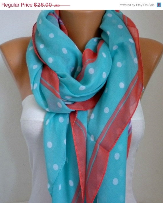 BIG SALE Polka dots Scarf - Cotton Scarf Shawl Bridesmaid Gift  Multicolor Beach wrap Pareo -fatwoman