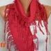 Red Scarf Pashmina Scarf Cowl Scarf with Lace Edge - fatwoman