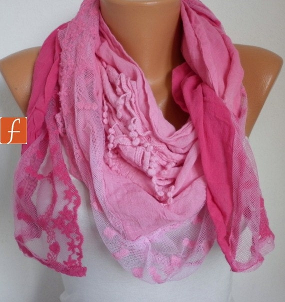 Pink Shawl Scarf Cowl Scarf Women Scarves Lace Scarf - Pink Tones - fatwoman