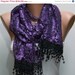 BIG SALE Purple Silvery Scarf - Cowl with Lace Edge by Fatwoman