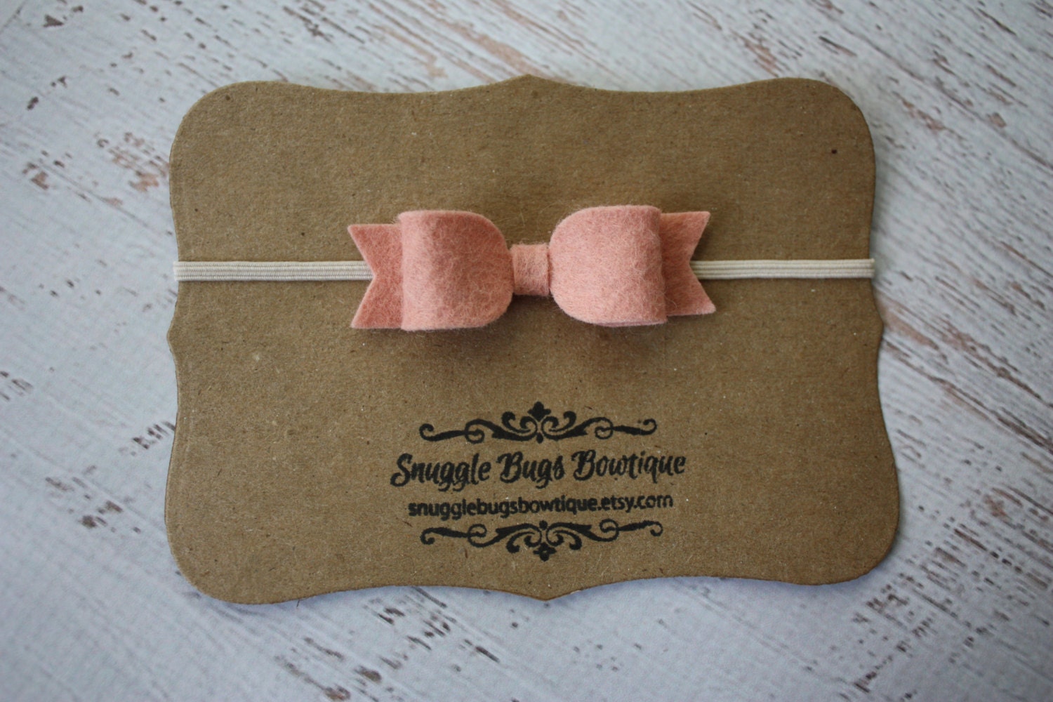 Mini Wool Felt Bow Headband in Vintage Pink  - Newborn Baby to Adult - Hair Bows