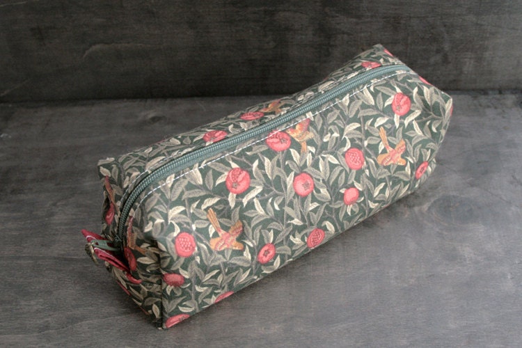 Pencil Storage Pouch - Vintage Pomegranate and Birds