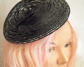 1950s Vintage Black and Silver Cocktail Skimmer Hat