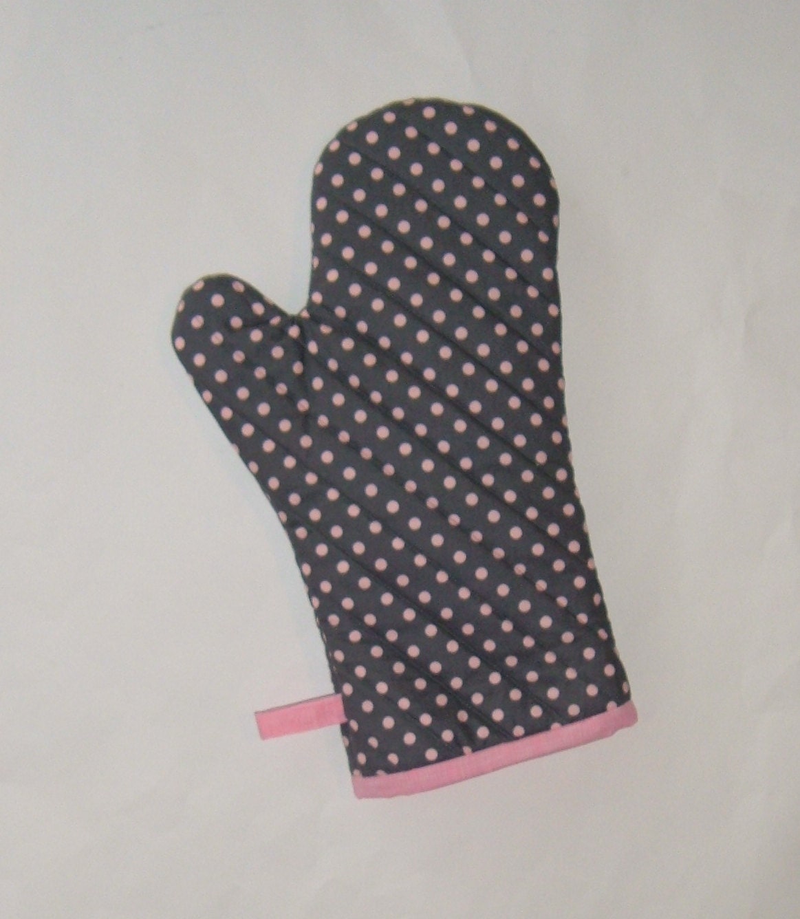 Oven Mitt - Pink Polka Dots on Gray - Gift for Foodie