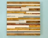 Wood Sculpture Wall Art Rustic Industrial reclaimed wood pieces grey, walnut, yew, oak, blue, white  24" x 24"