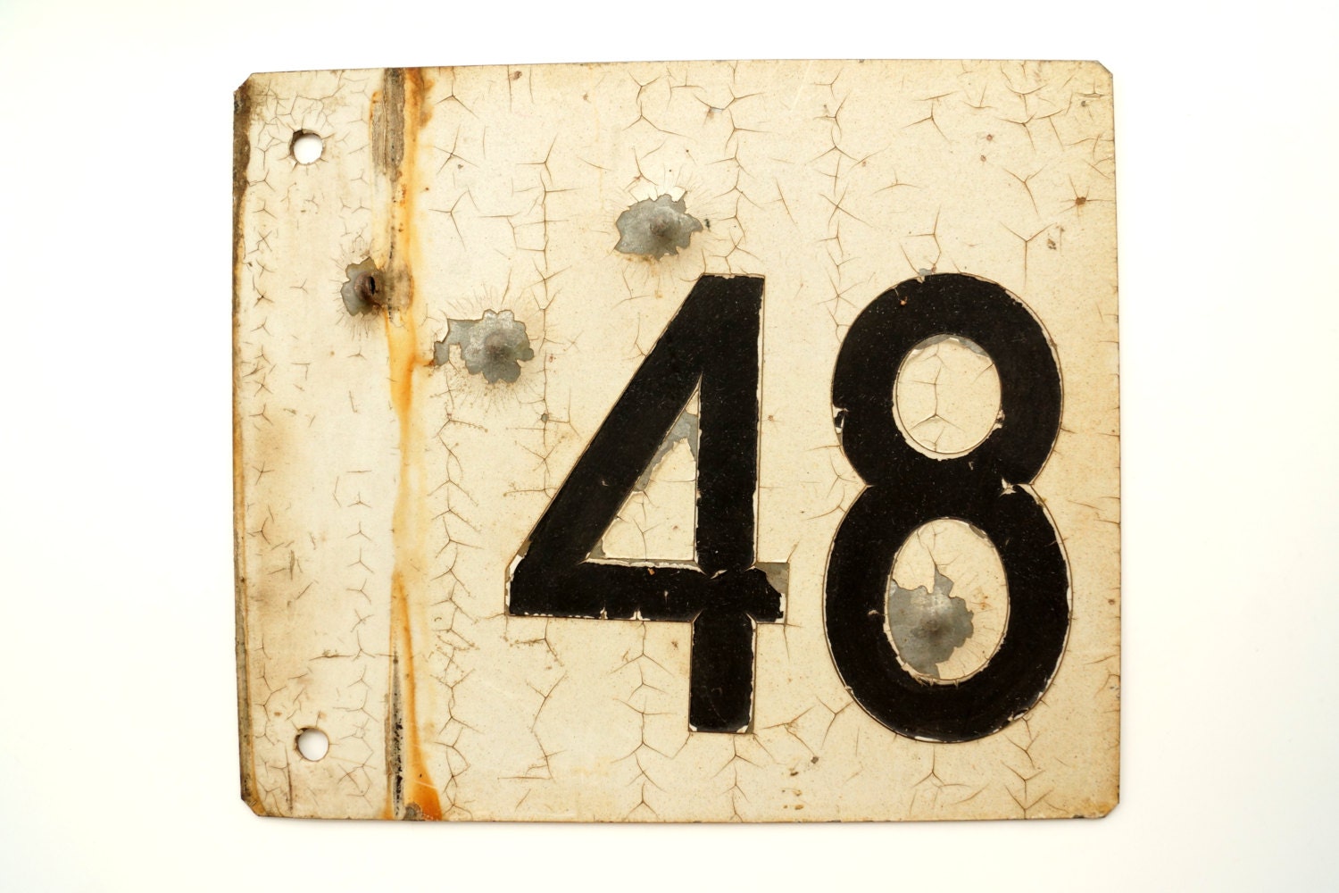 Vintage / Antique Metal "48" Train Track Number Sign, Double-Sided (12"x10") - Industrial Home Decor, Collectible, Man Cave