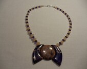 Necklace, Sea Sediment Jasper Pendant, Purple Swarovski Crystal,  Silver "S" Clasp, Free Shipping