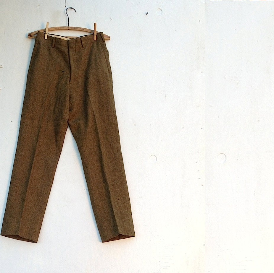 mocha dark brown spring summer rustic vintage retro wool houndstooth mustard black crease cool new york madmen pants